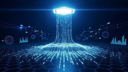 Glowing blue data visualization with hexagonal light source