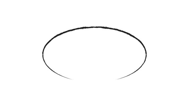 Hand-drawn black marker oval animation on white background featuring a minimalist sketchy line drawing reveal for highlighting titles and creative cinematic transitions.
