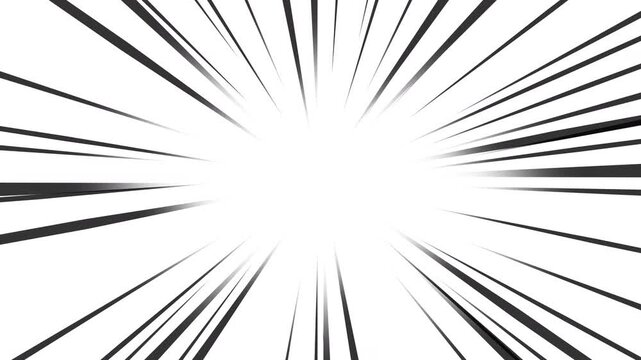 Dynamic black and white manga speed lines animation featuring radial action lines for high energy comic book transitions and cinematic anime style video intros.
