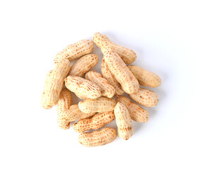 Heap of boiled peanuts, peanuts , nuts, unpeeled  peanuts isolated on white