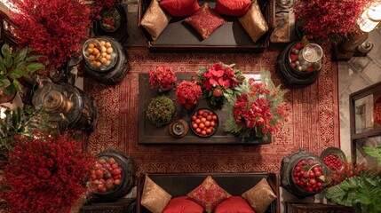 Immerse yourself in Chinese New Year ambiance through this top-view arrangement for background