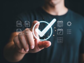 Businessman approving digital project management concept