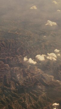 China. View From Airplane Window On Yongding River. Largest River To Flow Through Beijing. Aerial View On Mountainous Terrain. Mountainous Landscape. Wuding River Or Unfixed River Because Its Flow Was