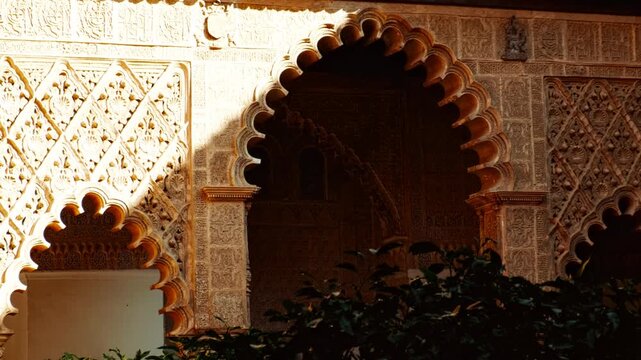 Patio de las Doncellas, the main courtyard of the Real Alcazar, Seville, Andalusia, Spain a royal palace showcasing Moorish, Gothic, and Renaissance styles