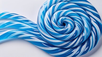Blue hard candy swirl with circular patterns high gloss shine and crisp smooth detailing on plain white background