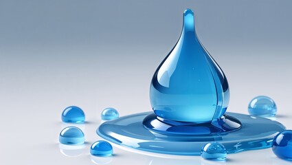 Blue jelly drop glossy center on plain white background