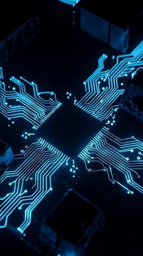 Illuminated Circuit Board with Intricate Blue Patterns Showcasing Modern Technology: A Stunning Display of Digital Connectivity and Innovation