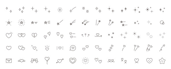 キラキラやハートや星のアイコンのベクターイラストセット