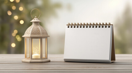 Background with blank Ramadan calendar and traditional lantern, modern design for greetings, banners and Islamic themes.