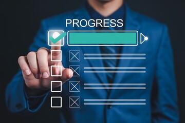 Businessman interacting with progress indicator on virtual screen