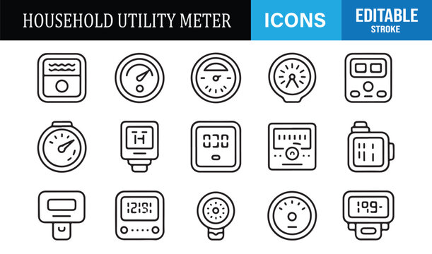 Home utility management outline icon set