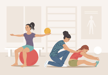 Children kids physiotherapy rehabilitation therapy exercises therapist patient health clinic