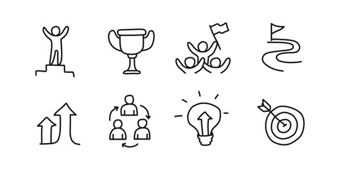 Startup and Management Sketch Icons. Business Growth and Teamwork Illustration Icons