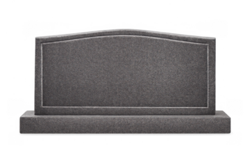 Gravestone memorial, a blank headstone made of gray granite, symbolizing death, remembrance, funeral, and burial. Transparent background
