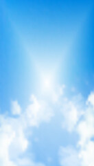 Sky blue background and cloud dancer in summer,Vertical Spring clear ky over beach,white dramatic cloudy with sunlight,Vector cartoon landscape for nature banner