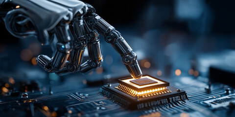 Robotic precision in semiconductor manufacturing addressing the global shortage inside a high-tech factory close-up industry innovation