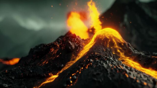 The lava flow destroys the slope of the volcano, reminding us of the threat of natural disasters, and is ideal as a dramatic backdrop for documentary projects about natural disasters.
