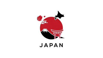 Japan Symbol with Mount Fuji, Red Sun and Torii Gate