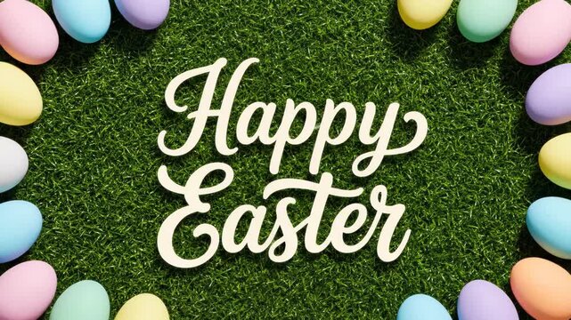 Colorful Easter Egg Frame with Happy Easter Message.