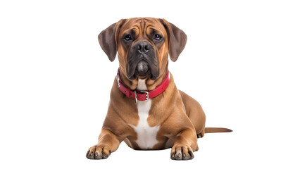 Lying Brown Bulldog Portrait with Red Collar