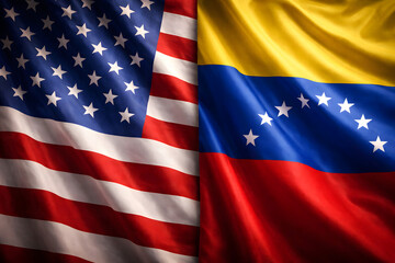 American and Venezuelan Flags Together, Close-Up