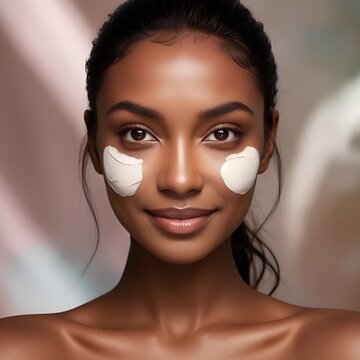 Close-up beauty portrait of a young model receiving a clean skincare facial treatment with a cosmetic mask for healthy skin and plastic surgery care in a professional spa