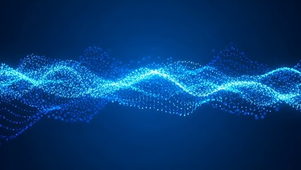 Vibrant blue particle wave flowing across dark background
