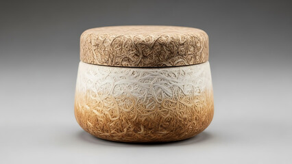 Luxury cosmetic bottles made from organic mycelium material on a neutral background, eco-packaging