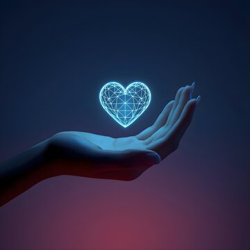 A woman holding a red heart shape in her hands as a romantic symbol of love, health, and care for a Valentine day gift illustration concept
