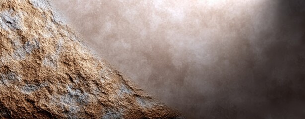 Sustainable natural tone background for sustainable business Dust cloud over rocky mountain slope with dramatic haze and copy space background