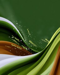 Sustainable natural tone background for sustainable business Abstract green and brown flowing wave background with grass blades and bokeh particles, eco nature wallpaper with copy space