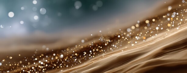Sustainable natural tone background for sustainable business Abstract golden glitter bokeh background with shimmering light particles and soft waves, luxury festive sparkle banner