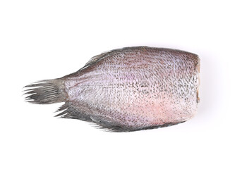 The Sun dried fish isolated on white background. Top view