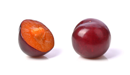  Red plums fruit isolated on white background