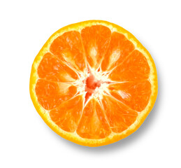 Half of  Mandarin or Orange fruit. Orange slice ,Tangerine orange fruit on a white background, Top view
