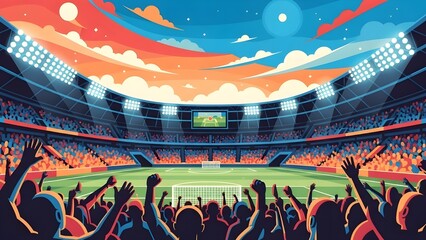 A vibrant and colorful digital illustration of professional soccer players in action on the field, perfect for sports tournament promotion.