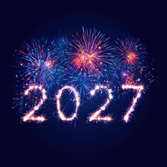 2027 new year fireworks on dark blue background
