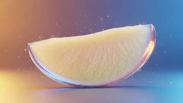 Holographic display concept with 3d projected lemon slice in futuristic environment - Powered by Adobe