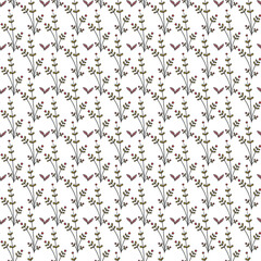 Delicate Botanical Branch Pattern With Red Berries For Wallpaper And Fabric Design