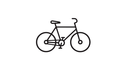 Obraz premium Minimal black line drawing of a bicycle icon with circular wheels, frame, handlebars and seat on white background, vector illustration