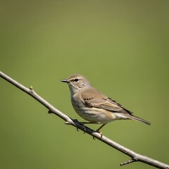 Fototapeta premium Small bird perched on a branch against a green background.