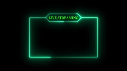Live streaming neon text box frame overlay animation. 4k video