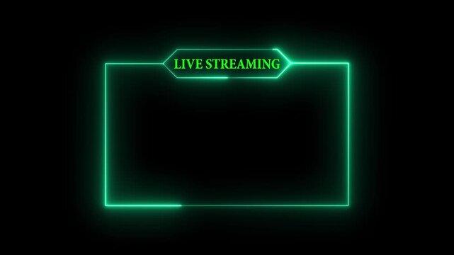 Live streaming neon text box frame overlay animation. 4k video