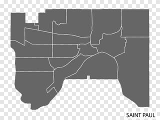 High Quality map of Saint Paul is a city of USA, with borders of districts. Map of Saint Paul for your web site design, app, UI. United States. EPS10.