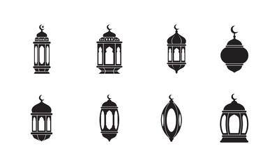 Islamic Lanterns Vector Set. Traditional Arabic Lamps for Ramadan, Eid and Middle Eastern Celebrations. Elegant Oriental Light Icons Collection.