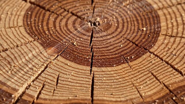 Detailed Close-Up of Tree Rings Showing Growth Patterns and History of the Tree