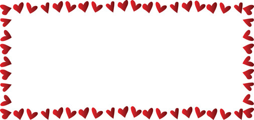 Obraz premium Red heart border frame surrounding clean white space. Simple romantic pattern forming a rectangular decorative outline. Love themed design for Valentine cards, messages, and celebrations. 