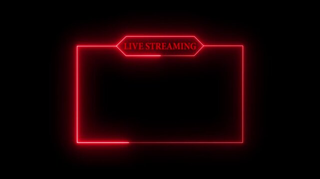 Live streaming neon text box frame overlay animation. 4k video