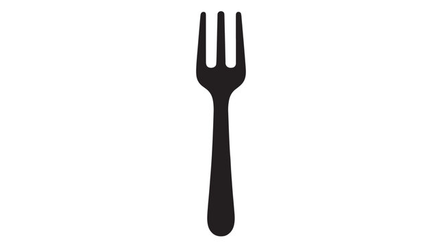 Minimal black fork silhouette on white background, flat vector icon with three tines, clean design for menu graphics, app UI, or food branding