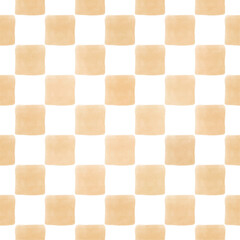 Cute brown beige pastel checkerboard with rounded squares seamless watercolor pattern